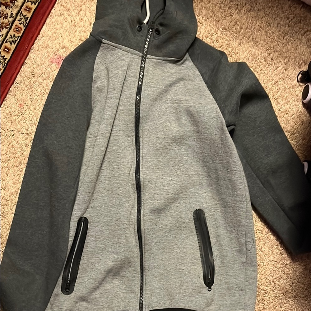 American Eagle Outfitters Gray and Black Color-Block Hoodie Jacket